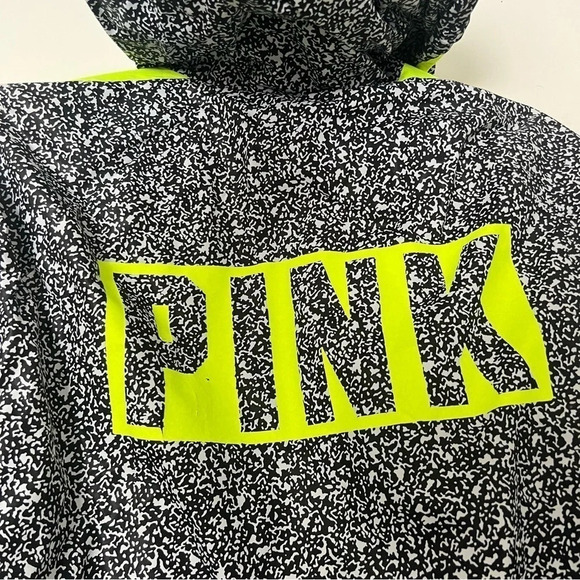 Victorias Secret PINK Anorak Zip Hoodie Black Composition Print/ Neon Lemon - Picture 4 of 6